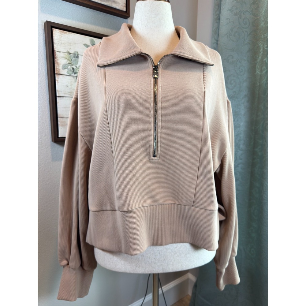 NWT Varley Milano Half Zip Pullover Sweater XL Brown Ottoman Rib Anthropologie